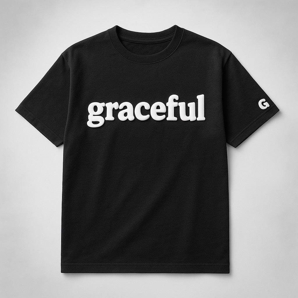 Black “GRACEFUL” Minimal Typography T-Shirt – Unisex Elegant Streetwear Tee