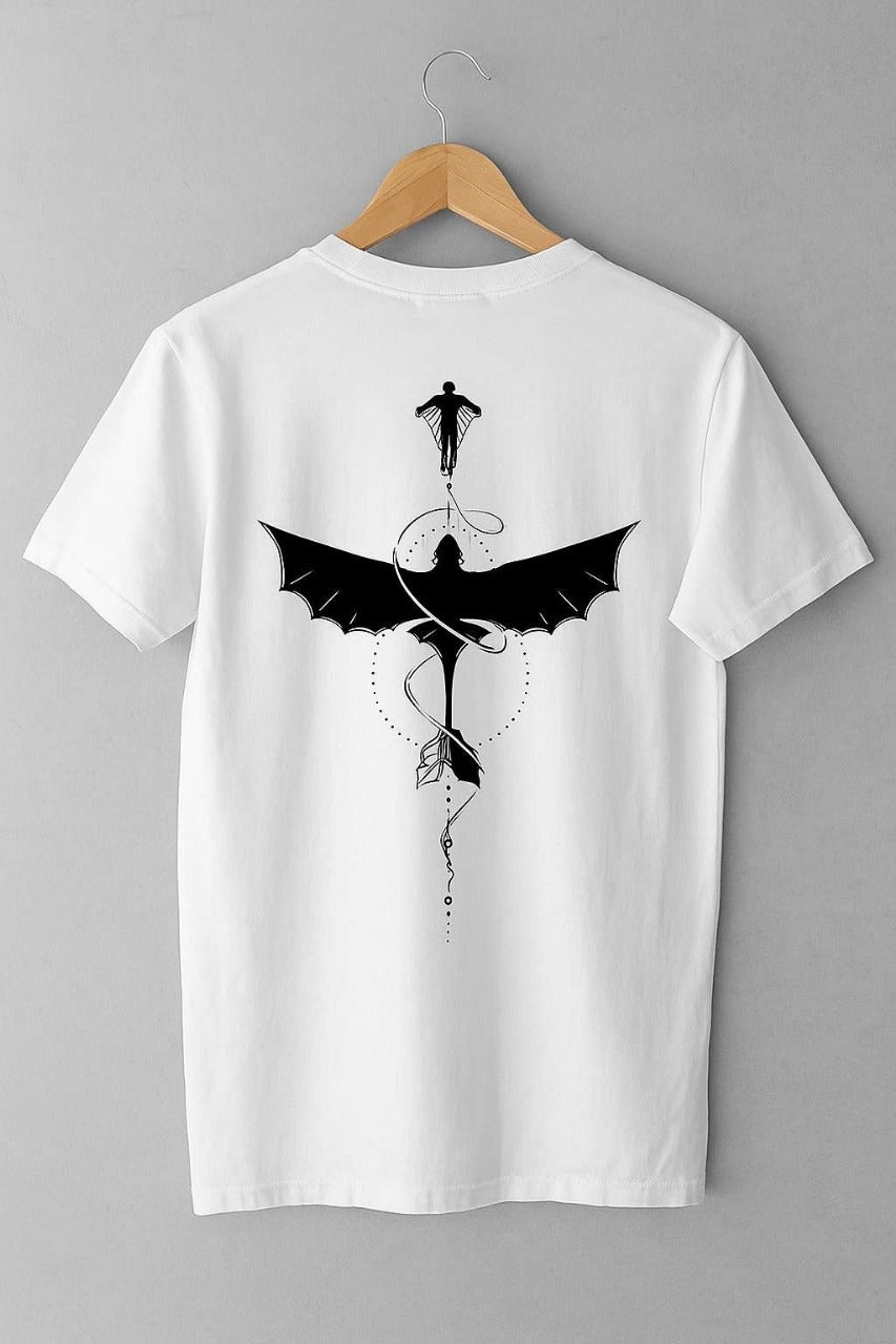 White “Bat” Graphic T-Shirt – Unisex Edgy Streetwear Tee