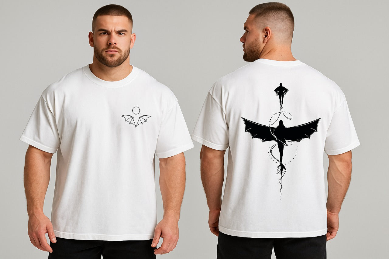 White “Bat” Graphic T-Shirt – Unisex Edgy Streetwear Tee