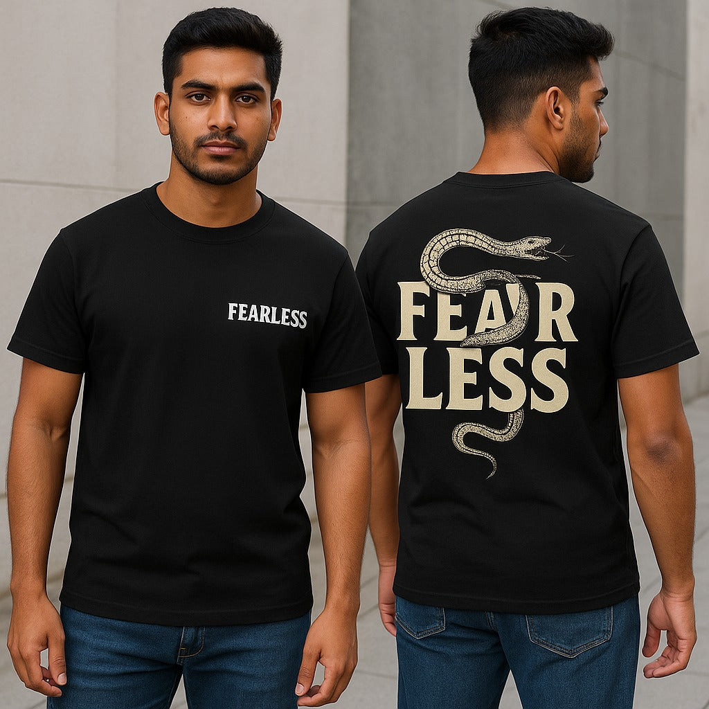 Fearless" Graphic T-Shirt with Snake Illustration – Unisex Oversized Fit