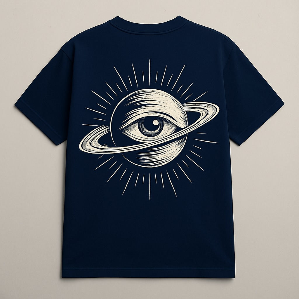 Navy Blue “Cosmic Eye” Graphic T-Shirt – Unisex Streetwear Tee with Front & Back Print